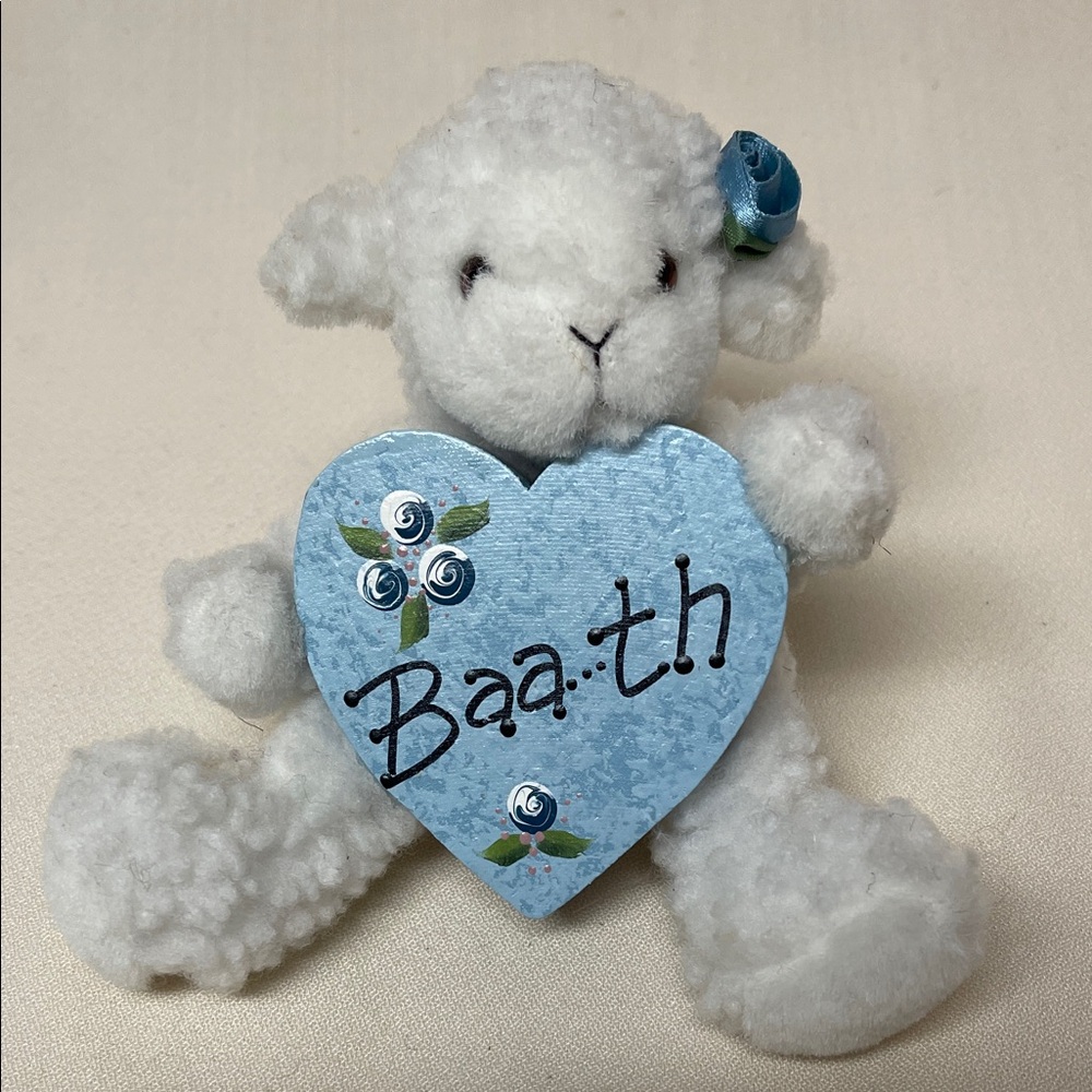 Vintage White and Blue Lamb Bath Decor